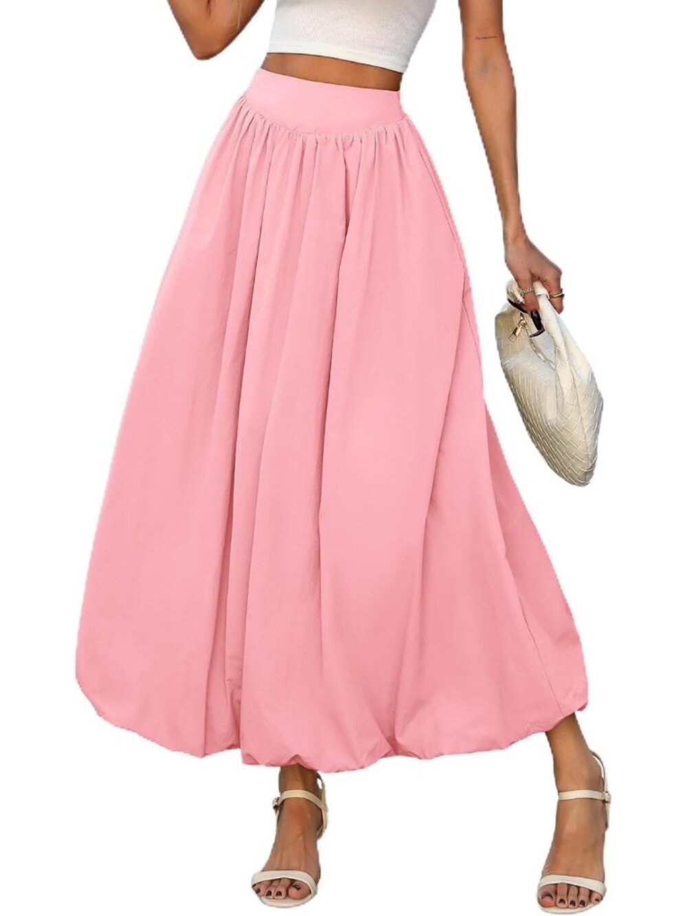 Stylish Women's Bubble Maxi Skirt, Elastic Waist A-Line, Puffy Hem Fashion Skirt